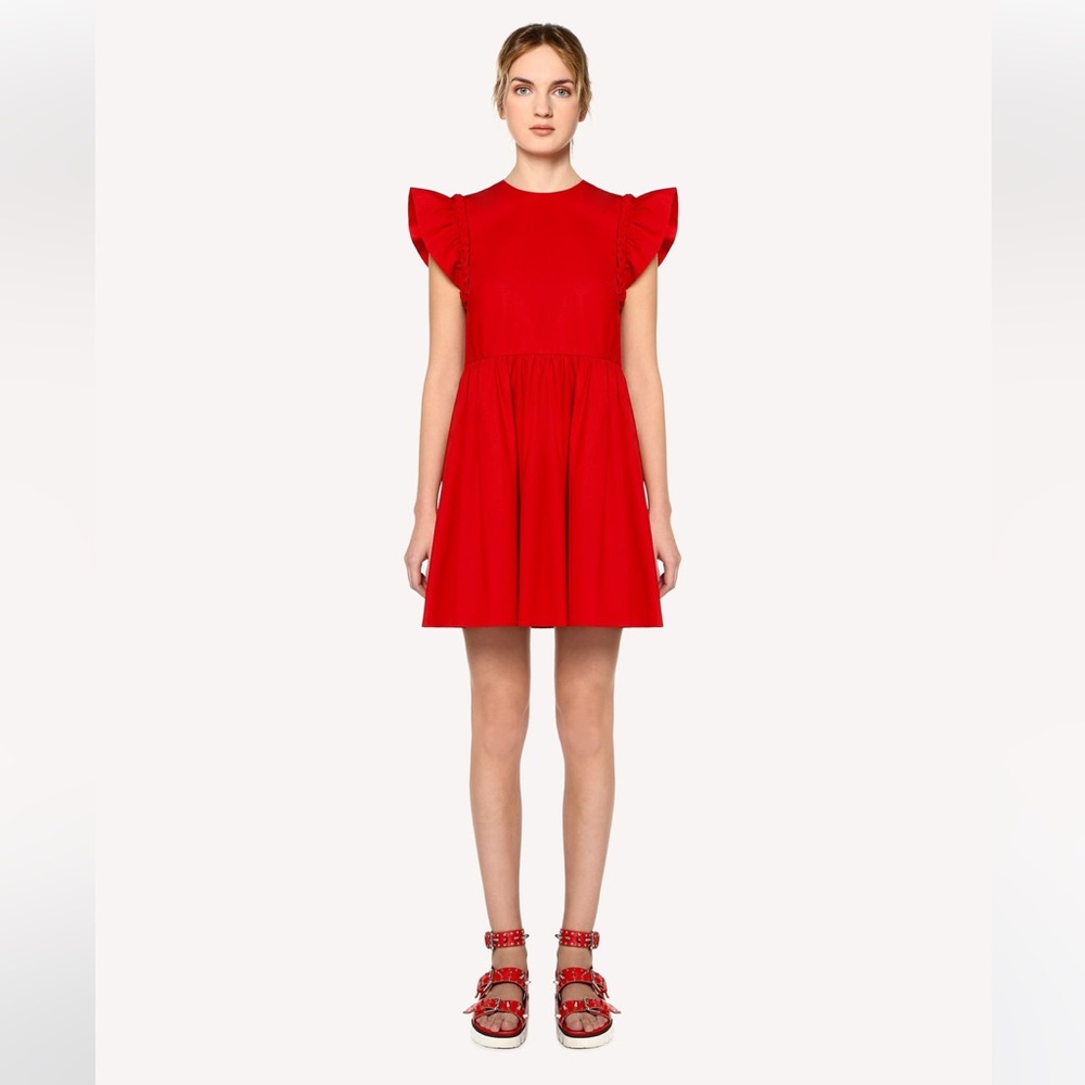 Red Valentino Mini Poplin dress with braided detail, sun dress , vacation, party